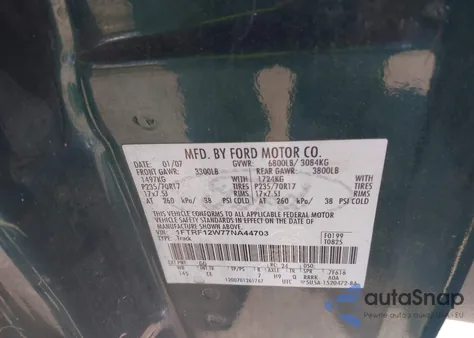 2007 Ford F-150 Stx/Xl/Xlt from USA, damaged, VIN 1FTRF12W77NA44703